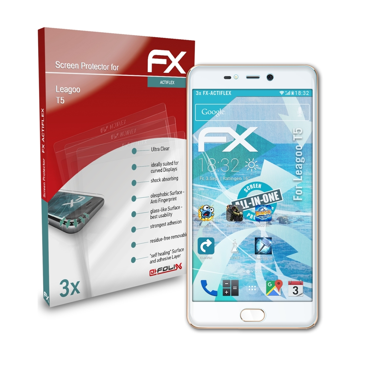 ATFOLIX 3x FX-ActiFleX Displayschutz(für Leagoo T5)