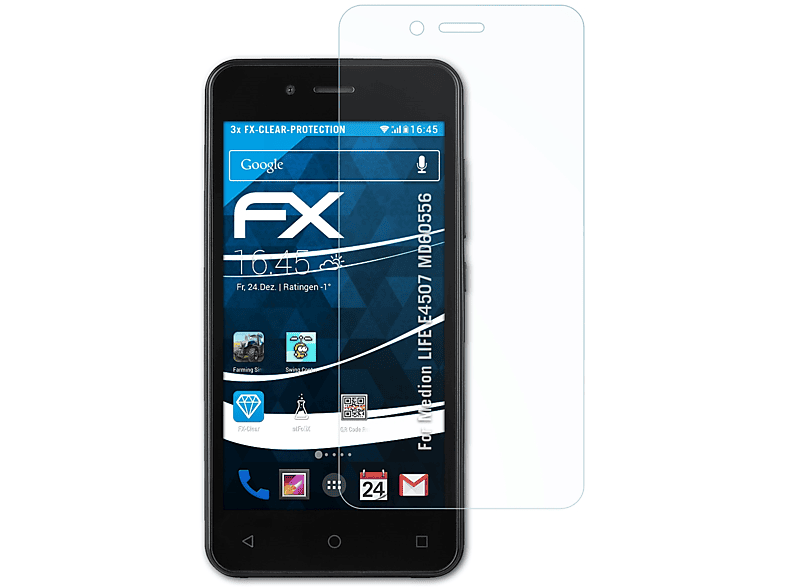 ATFOLIX 3x FX-Clear Displayschutz(für Medion LIFE E4507 (MD60556))