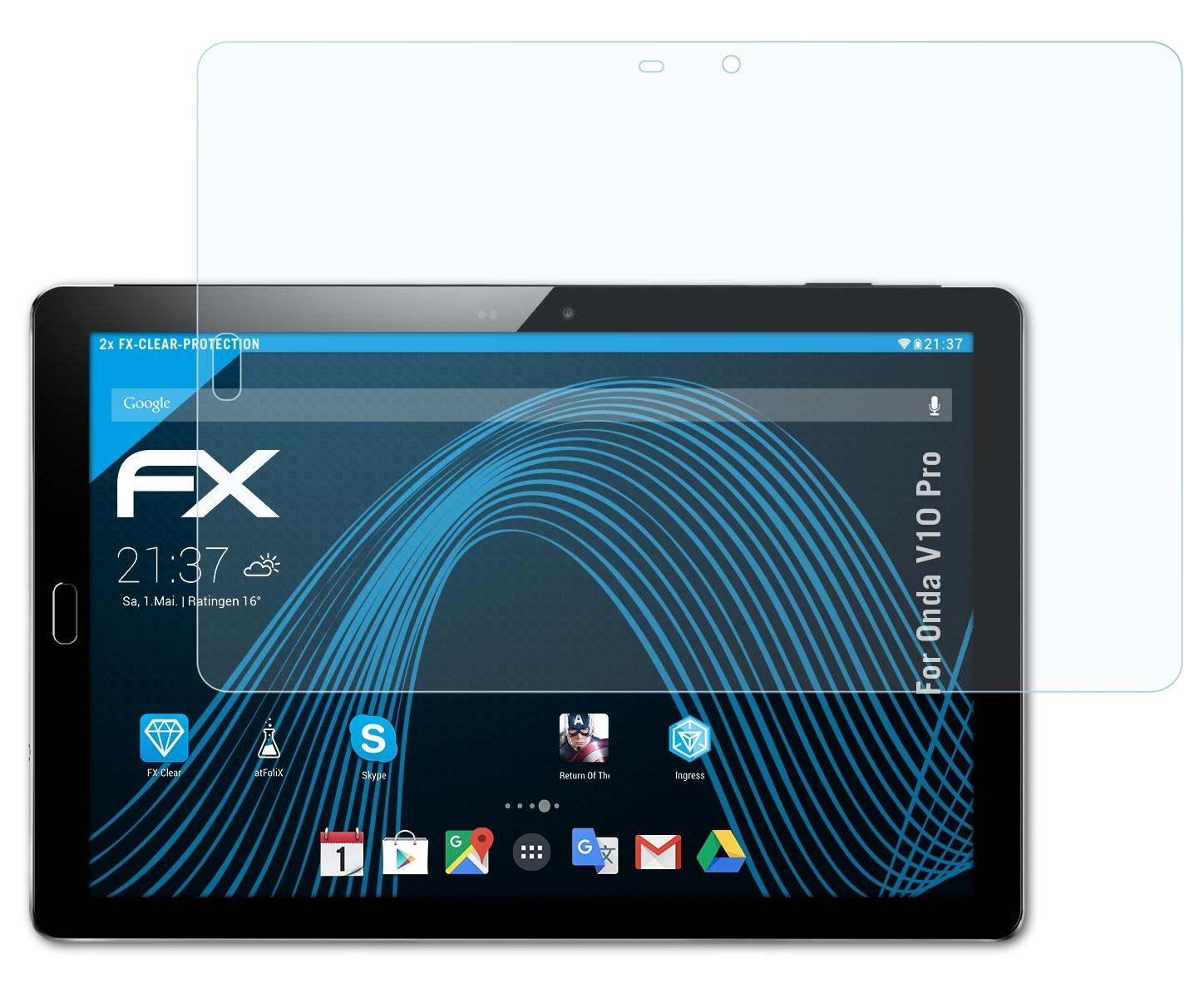 ATFOLIX 2x FX-Clear V10 Pro) Displayschutz(für Onda