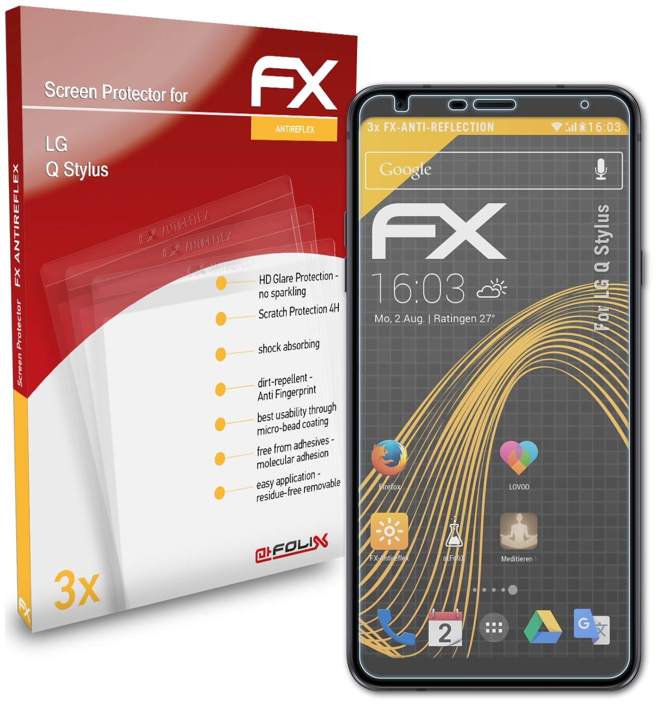 ATFOLIX 3x Displayschutz(für Q LG Stylus) FX-Antireflex