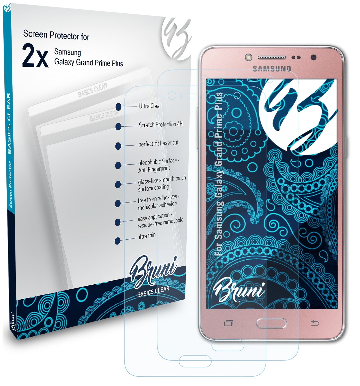 BRUNI Basics-Clear Prime Schutzfolie(für 2x Samsung Plus) Galaxy Grand