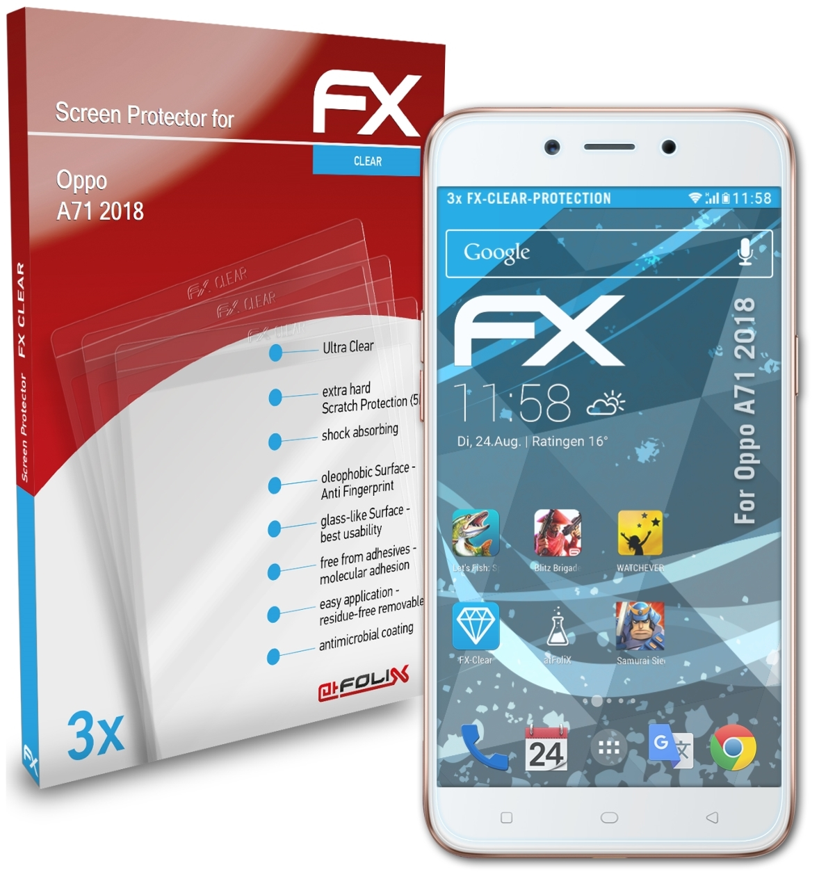 ATFOLIX 3x FX-Clear Displayschutz(für A71 (2018)) Oppo