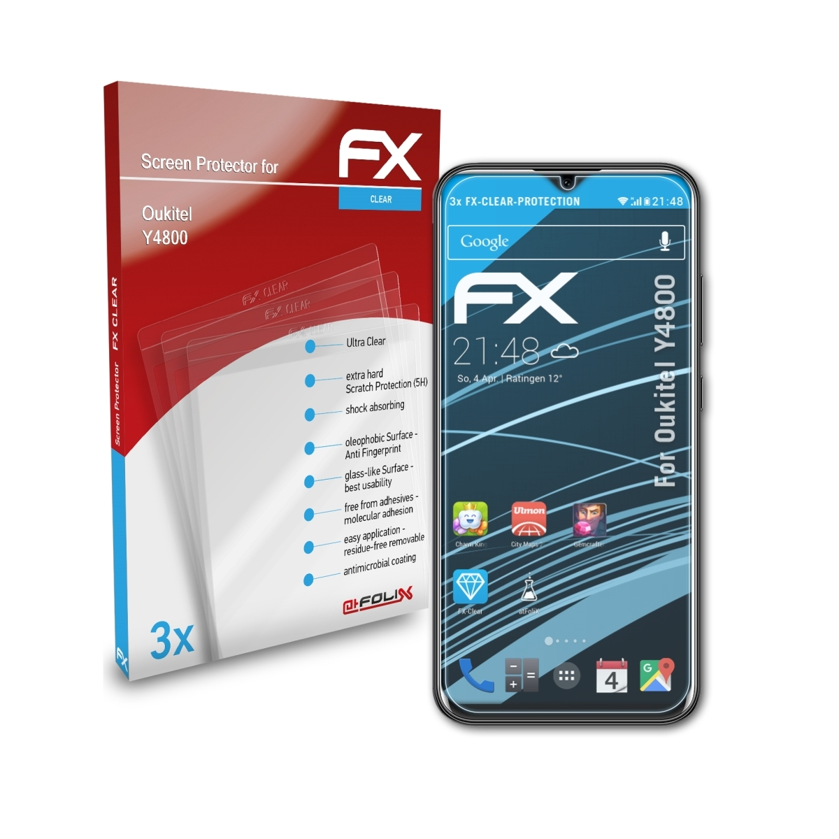 Oukitel FX-Clear Displayschutz(für Y4800) 3x ATFOLIX