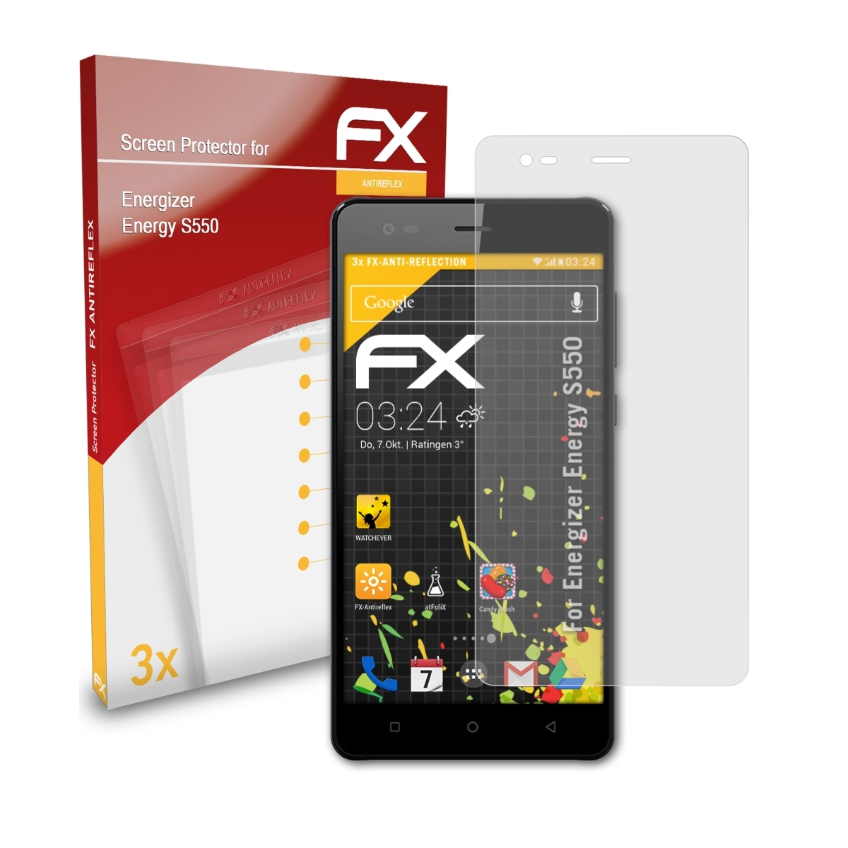 3x S550) Displayschutz(für Energizer Energy ATFOLIX FX-Antireflex