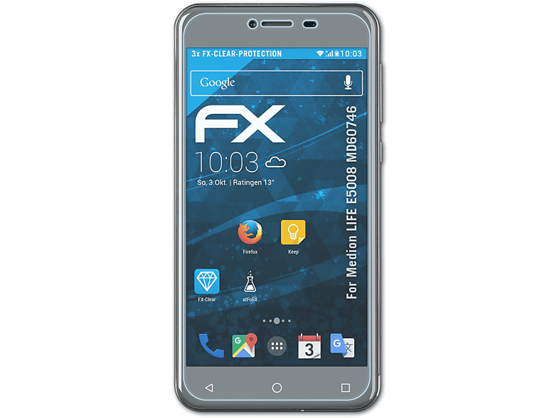 ATFOLIX 3x FX-Clear Displayschutz(für Medion LIFE E5008 (MD60746))