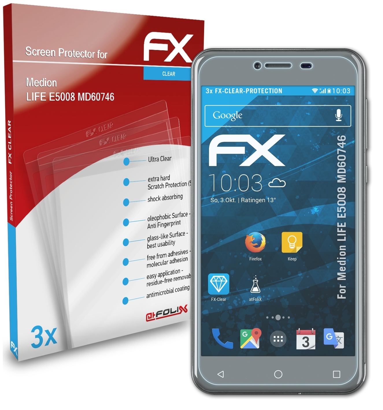 ATFOLIX 3x FX-Clear Displayschutz(für LIFE (MD60746)) Medion E5008