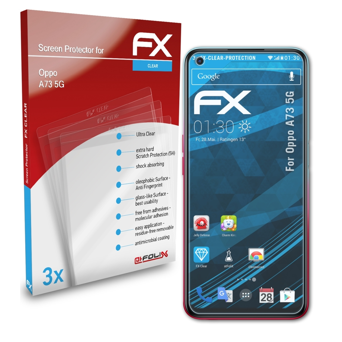 Displayschutz(für ATFOLIX Oppo A73 5G) FX-Clear 3x