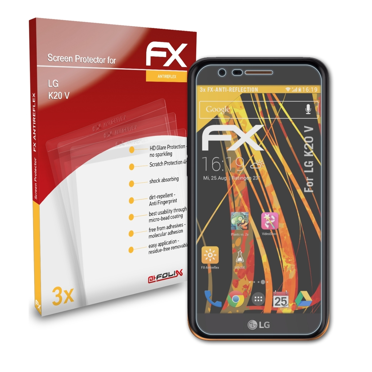 ATFOLIX 3x FX-Antireflex V) Displayschutz(für K20 LG