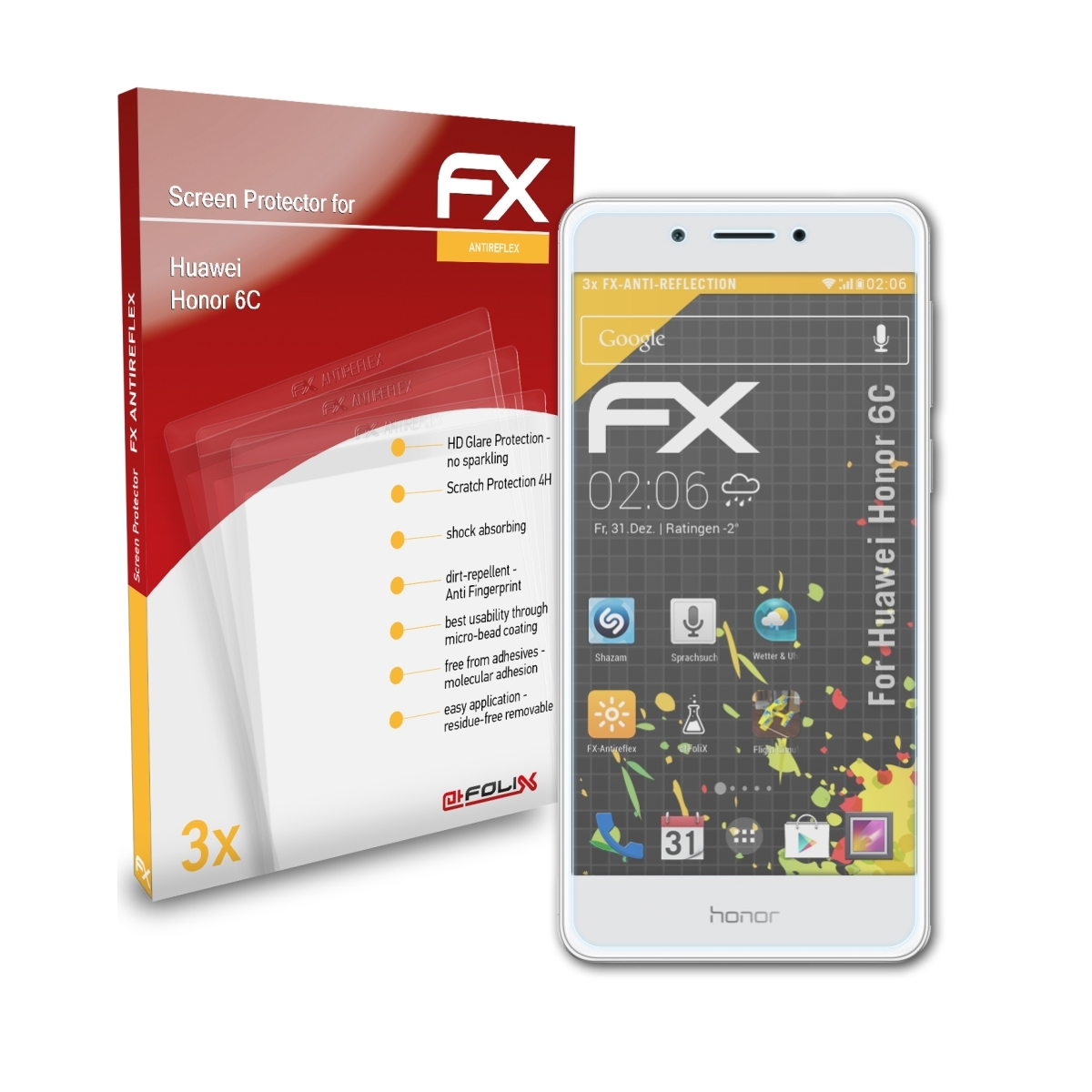 FX-Antireflex ATFOLIX Huawei Honor Displayschutz(für 6C) 3x