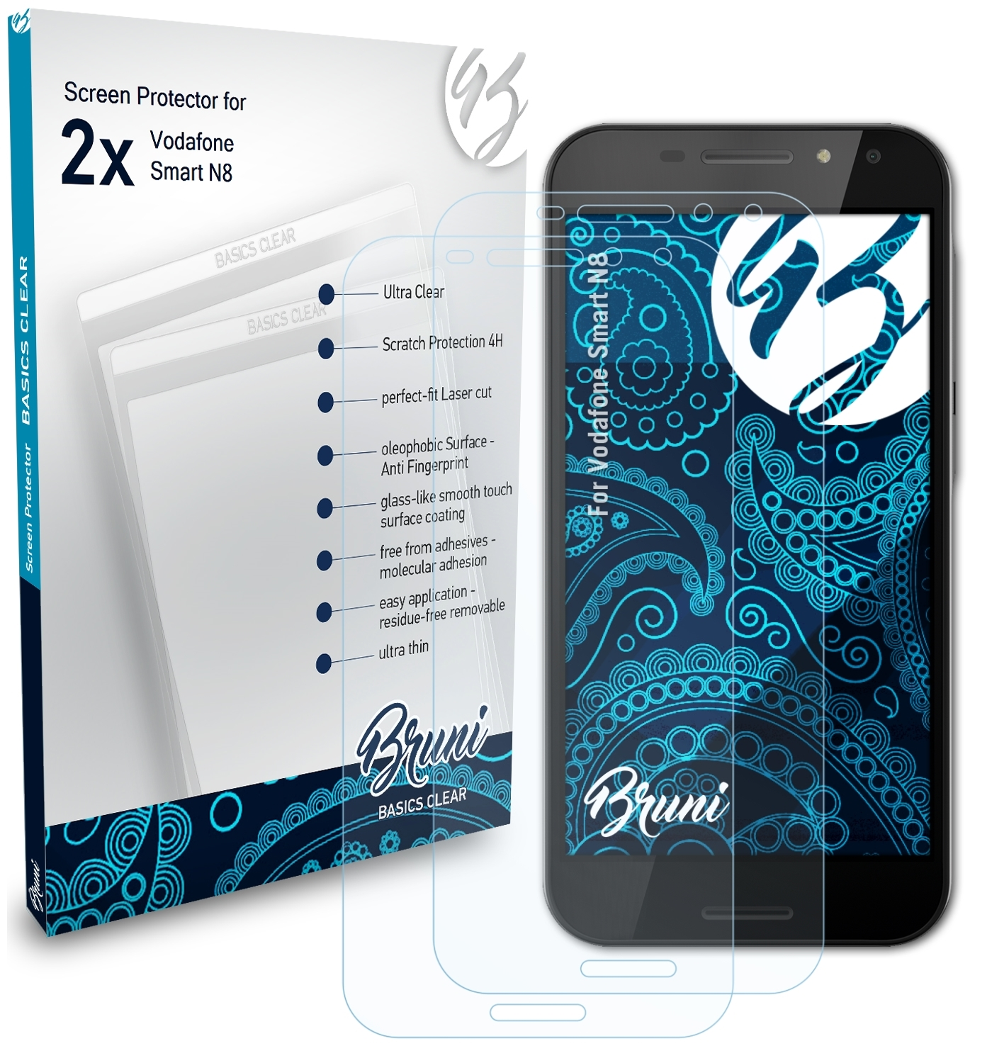 BRUNI 2x Basics-Clear Schutzfolie(für Vodafone N8) Smart