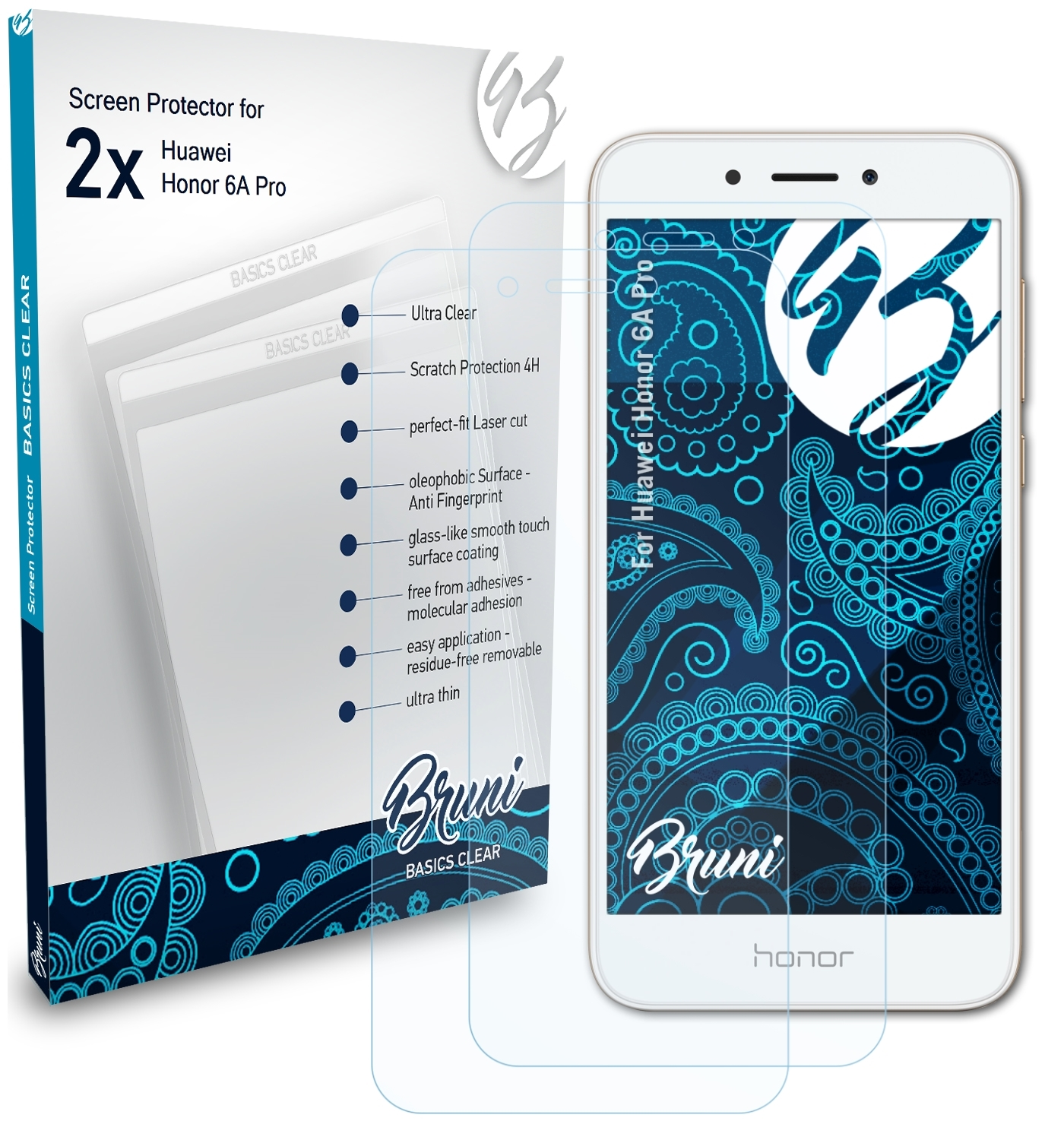 BRUNI Huawei Basics-Clear Honor 6A 2x Pro) Schutzfolie(für
