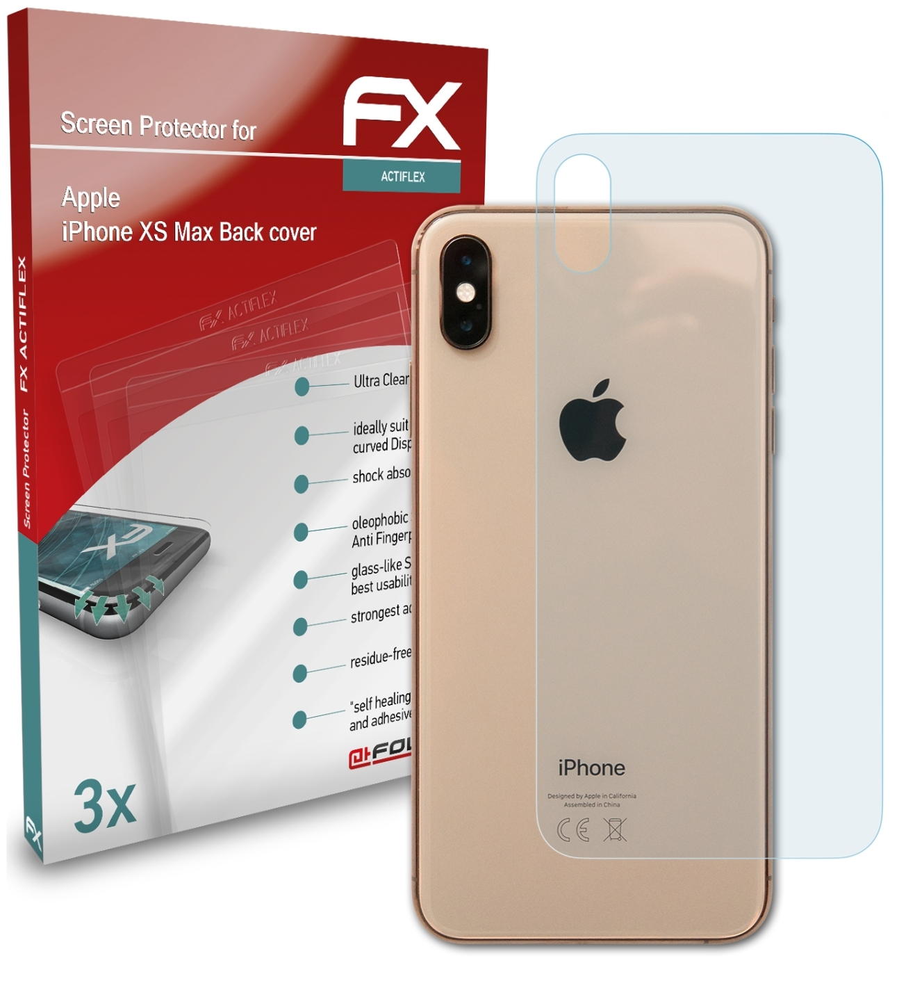 ATFOLIX 3x FX-ActiFleX Displayschutz(für Apple iPhone Max cover)) (Back XS