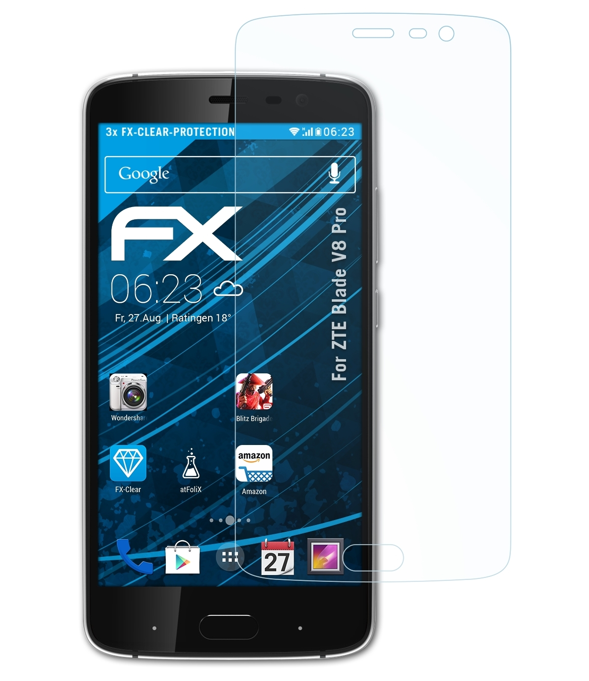 ATFOLIX 3x FX-Clear Displayschutz(für ZTE Pro) V8 Blade