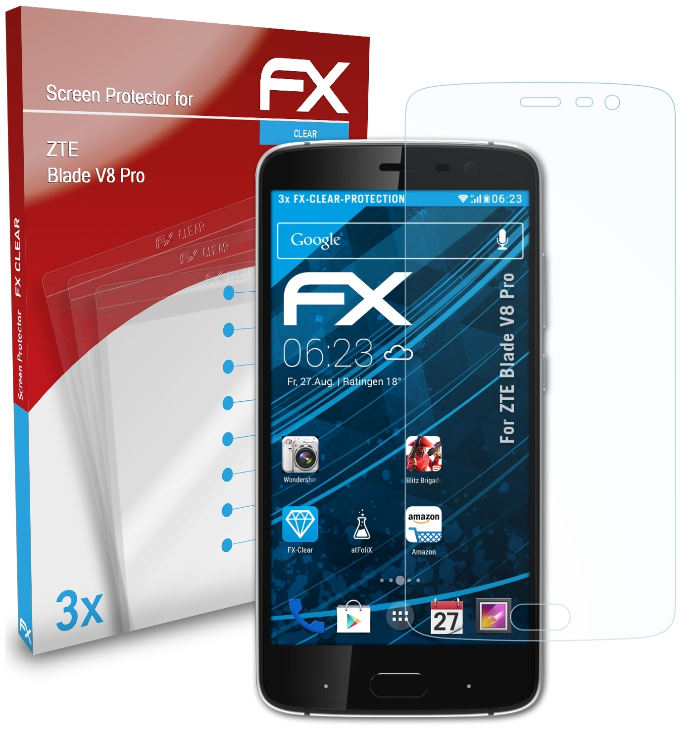 Pro) ATFOLIX V8 Blade 3x ZTE FX-Clear Displayschutz(für