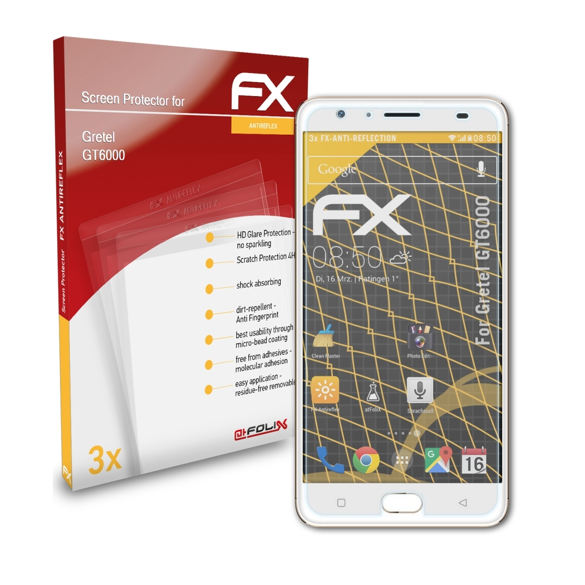 FX-Antireflex Gretel GT6000) 3x ATFOLIX Displayschutz(für