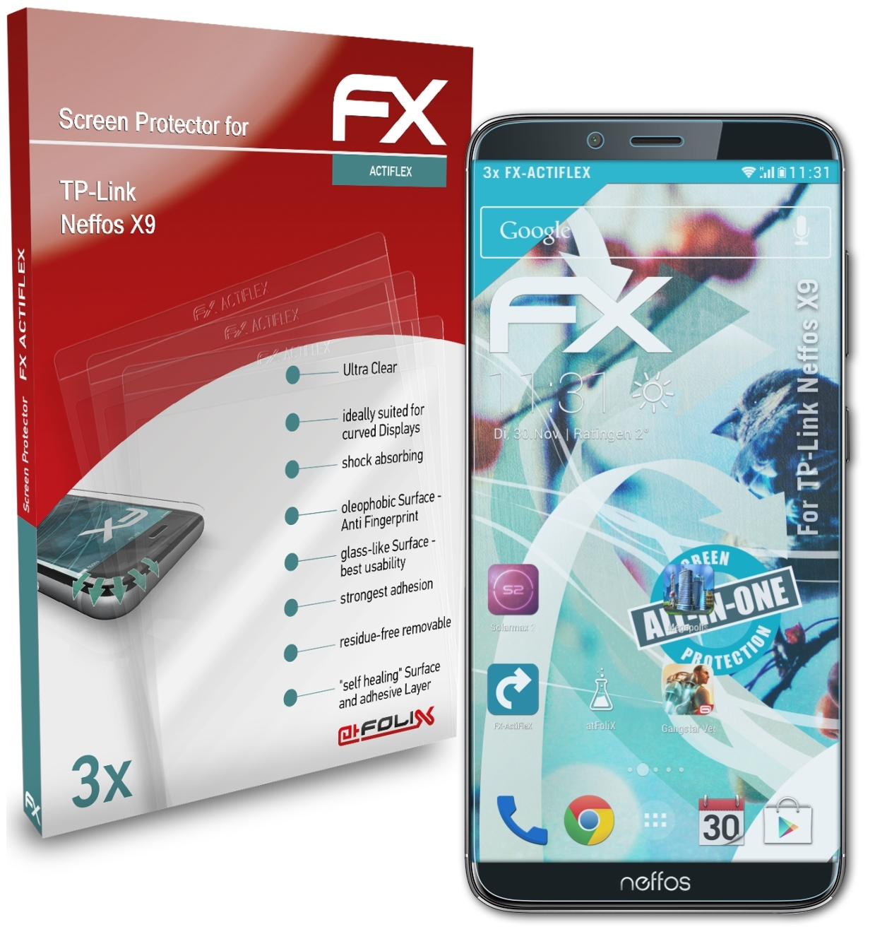 ATFOLIX 3x FX-ActiFleX Displayschutz(für TP-Link Neffos X9)