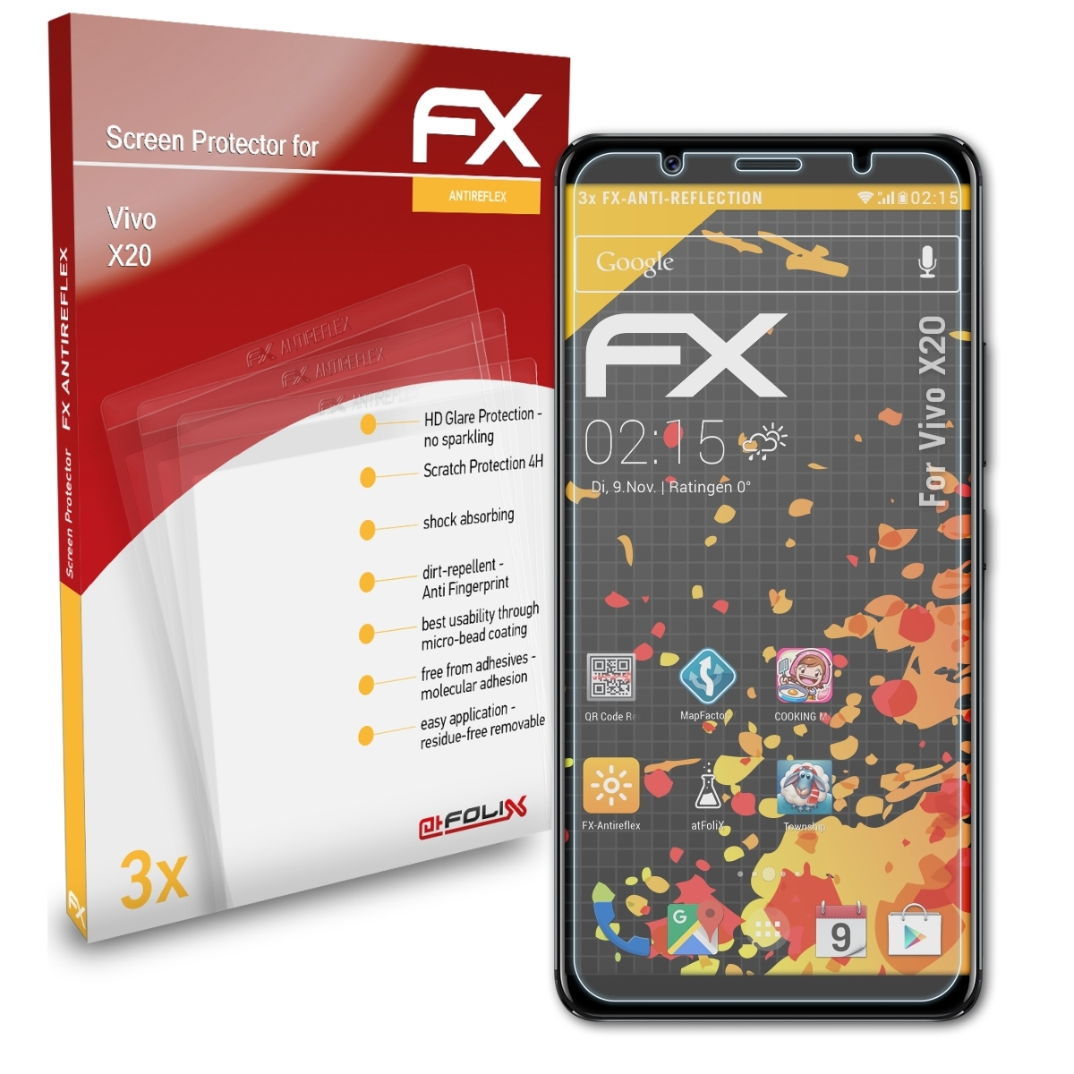 3x Displayschutz(für X20) Vivo FX-Antireflex ATFOLIX