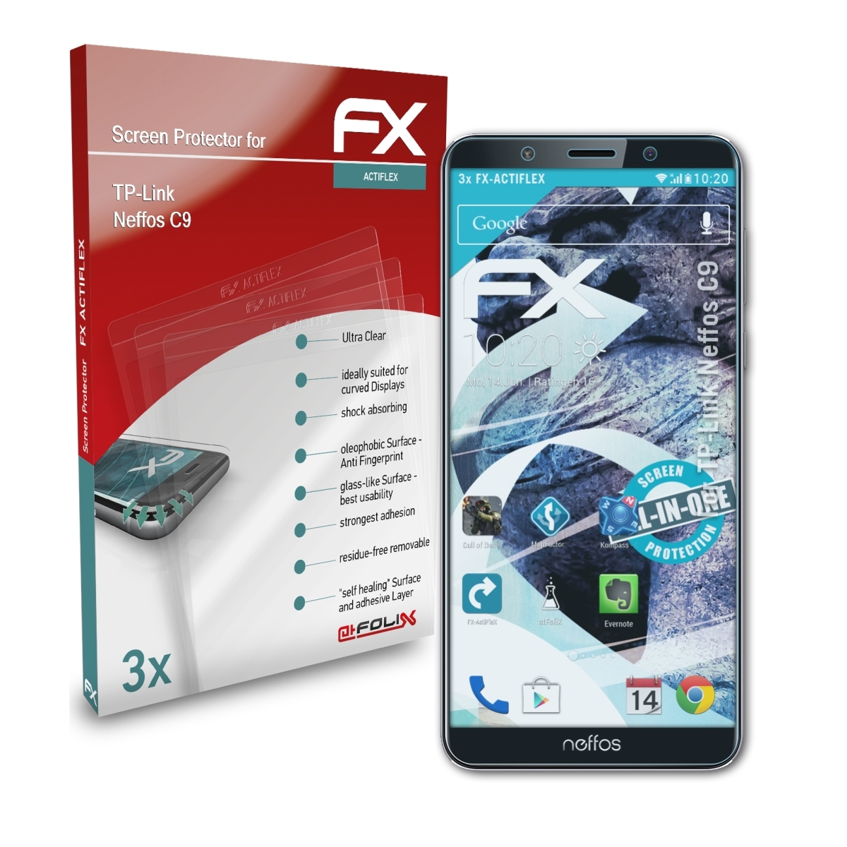 ATFOLIX 3x FX-ActiFleX Displayschutz(für Neffos C9) TP-Link