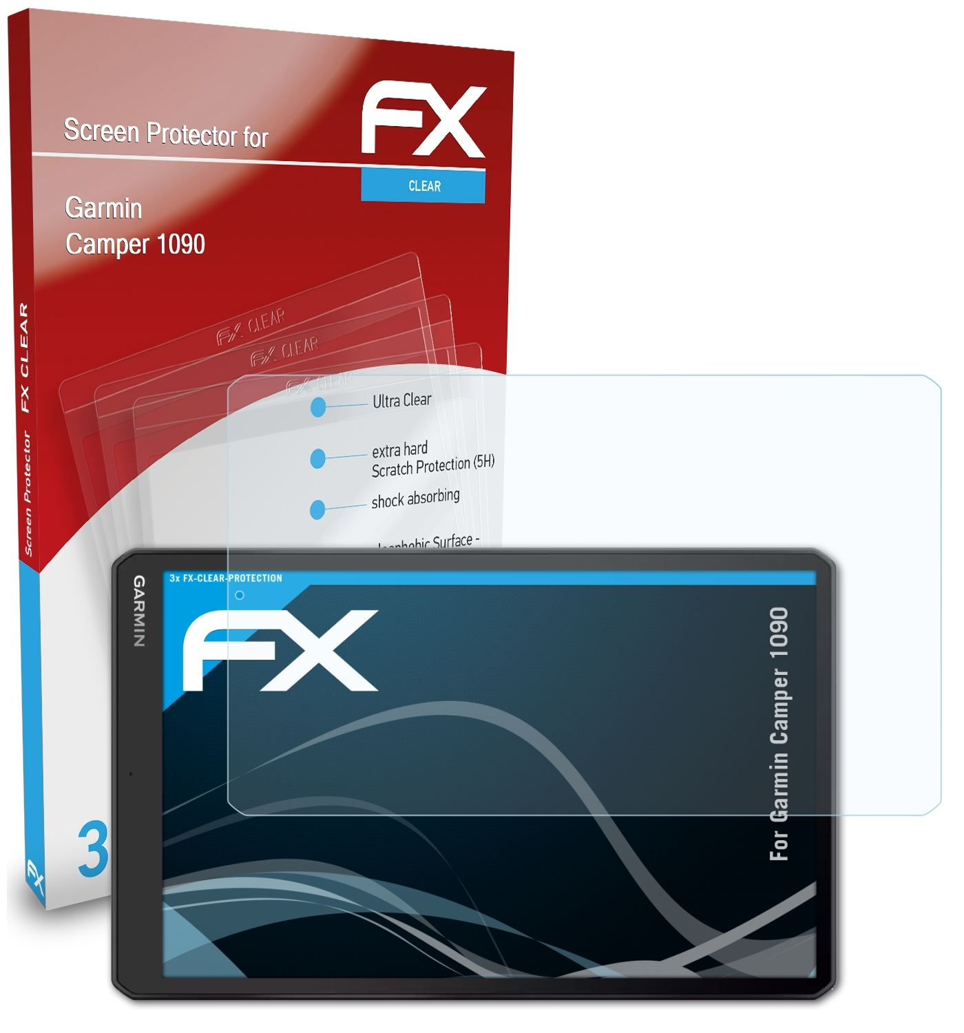 ATFOLIX 3x FX-Clear Displayschutz(für Garmin 1090) Camper