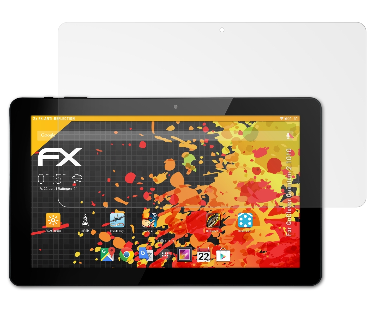 ATFOLIX 2x FX-Antireflex 2 Quantum Displayschutz(für GoClever 1010)