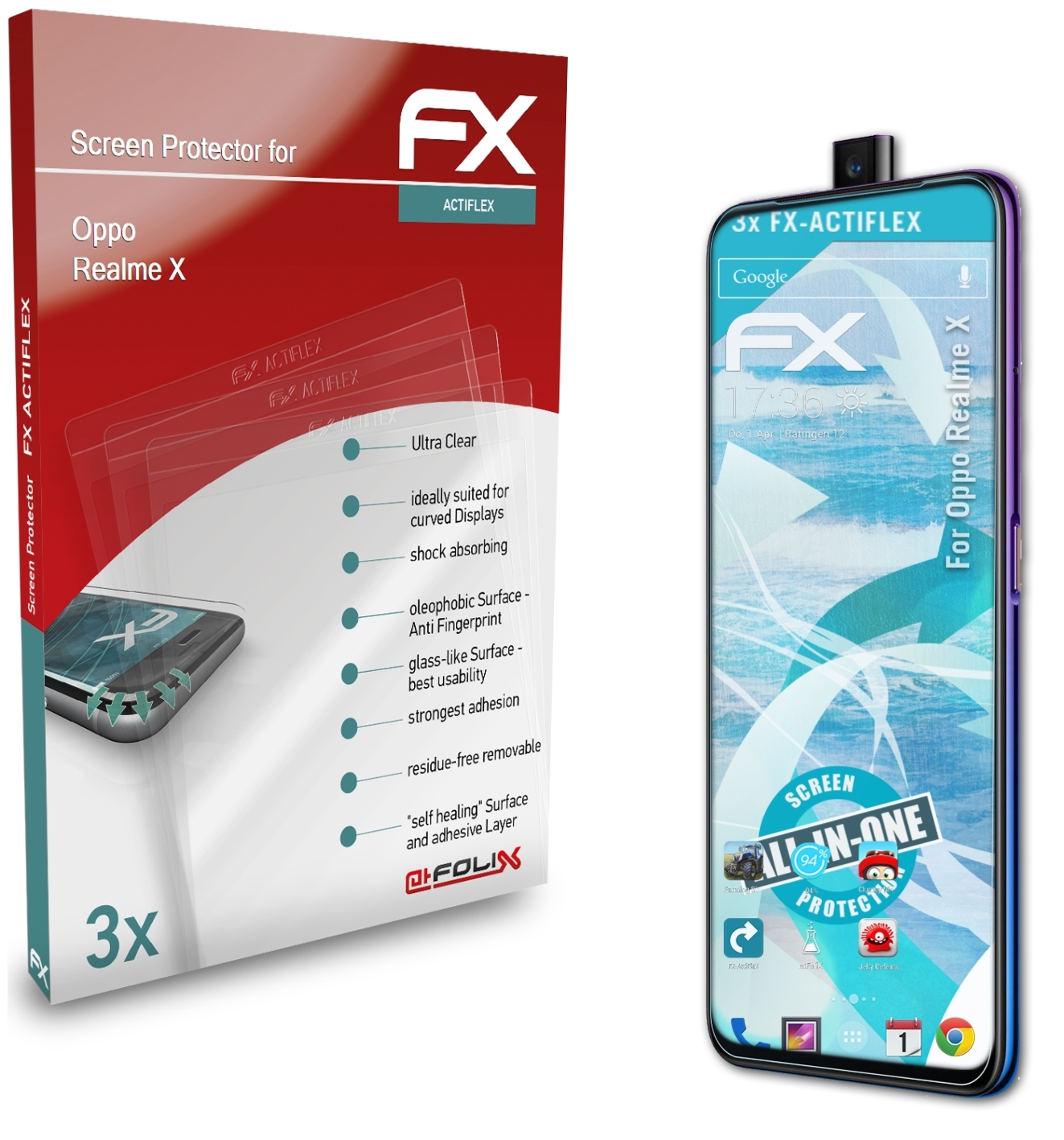 ATFOLIX 3x FX-ActiFleX Displayschutz(für X) Realme Oppo