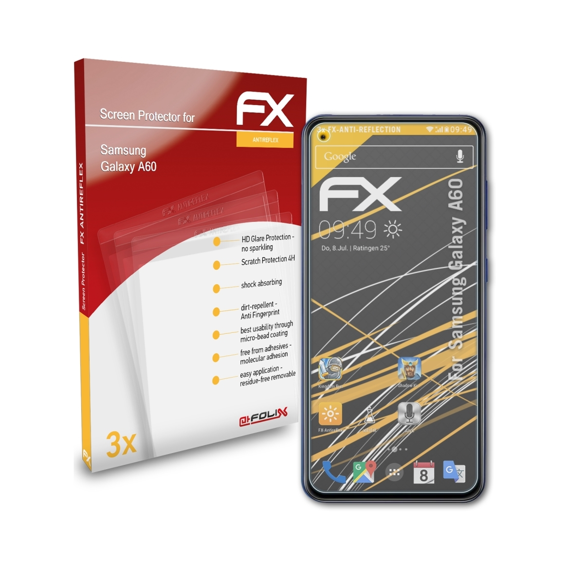 ATFOLIX 3x FX-Antireflex A60) Samsung Galaxy Displayschutz(für