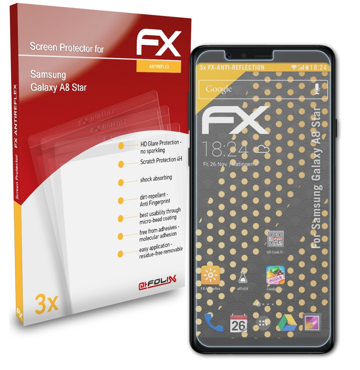 3x Star) Galaxy FX-Antireflex Displayschutz(für A8 Samsung ATFOLIX