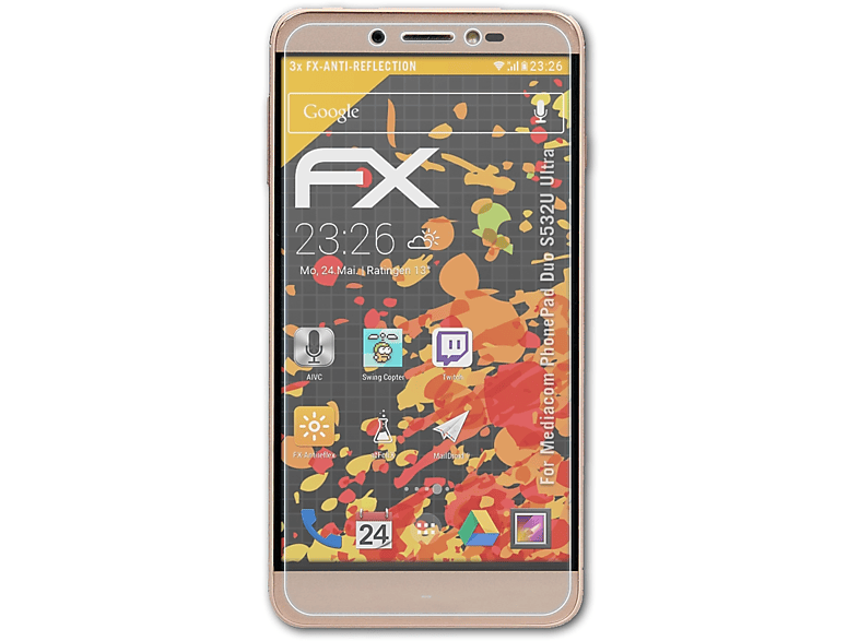Duo 3x Displayschutz(für PhonePad ATFOLIX FX-Antireflex S532U Mediacom Ultra)