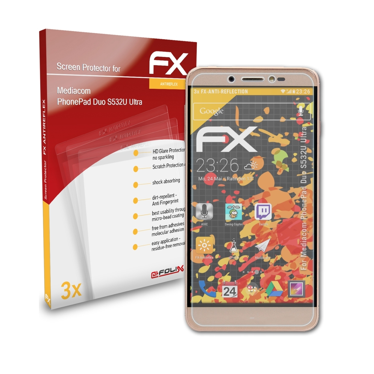 ATFOLIX 3x FX-Antireflex Ultra) Duo PhonePad Displayschutz(für S532U Mediacom
