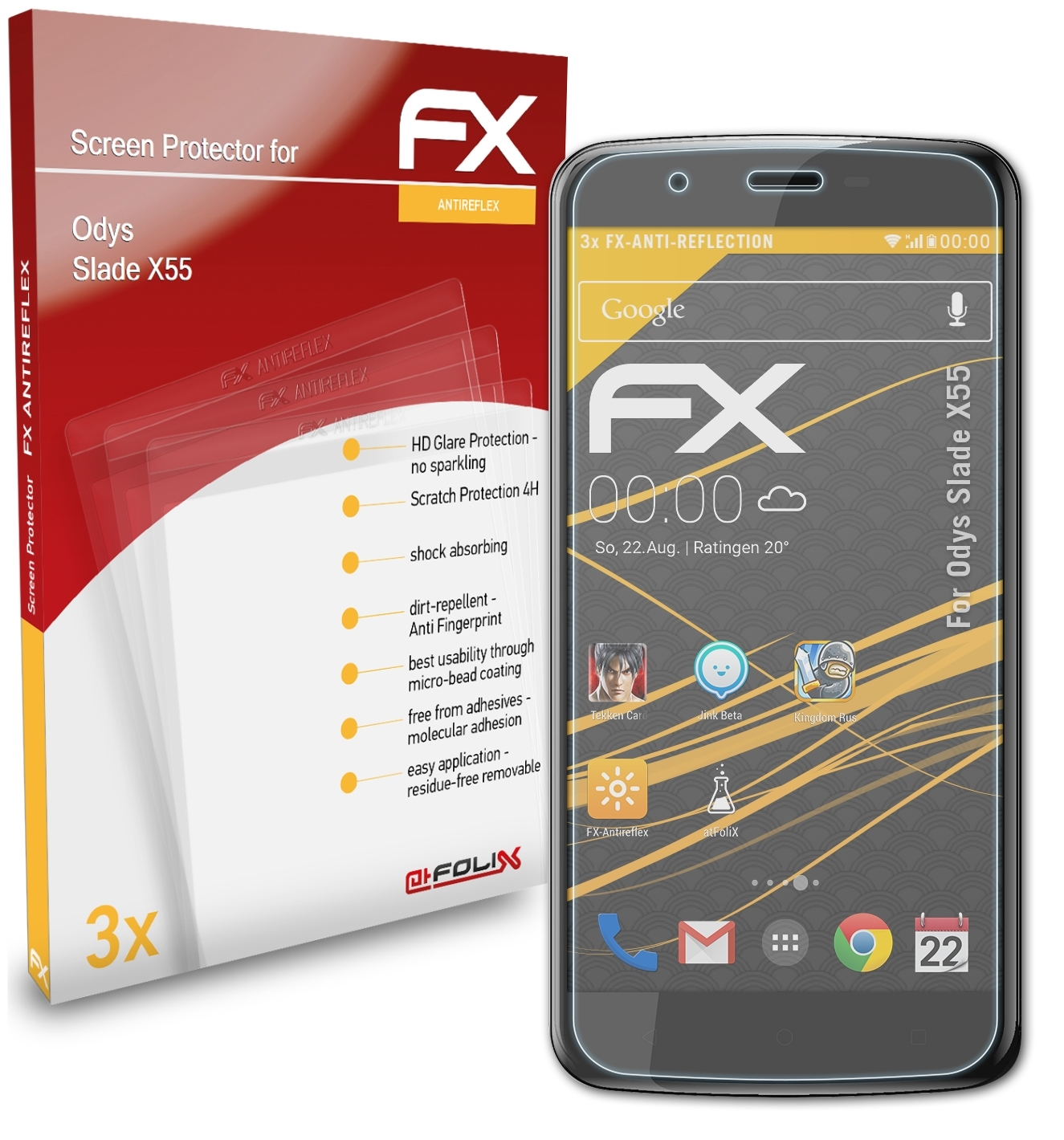 3x Displayschutz(für X55) Odys Slade FX-Antireflex ATFOLIX