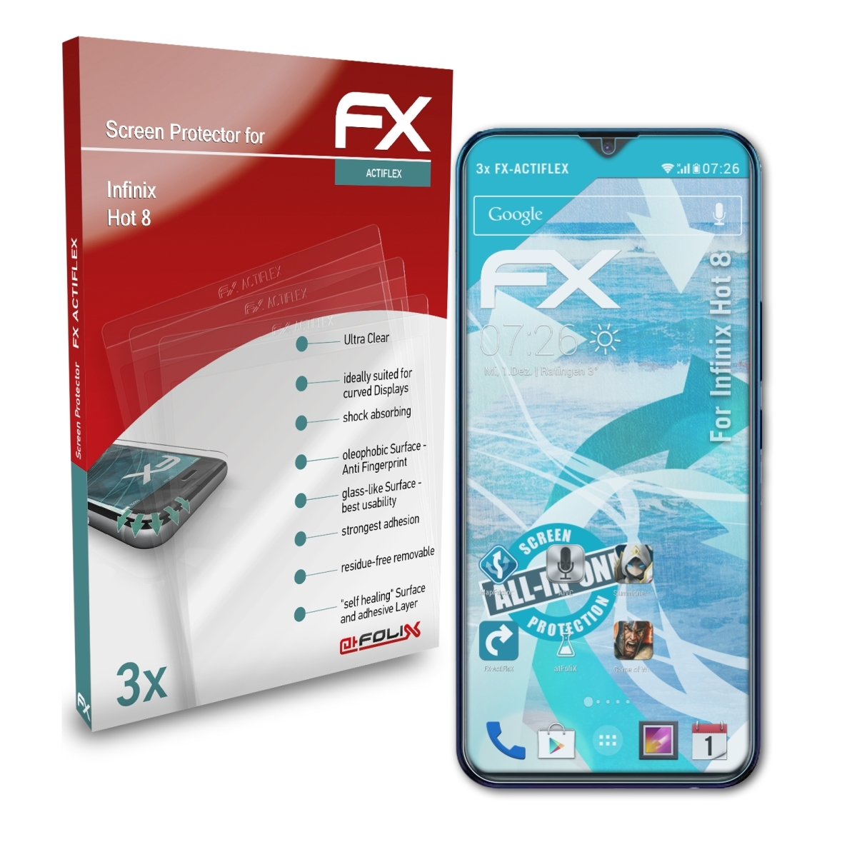 3x 8) Hot Displayschutz(für FX-ActiFleX Infinix ATFOLIX
