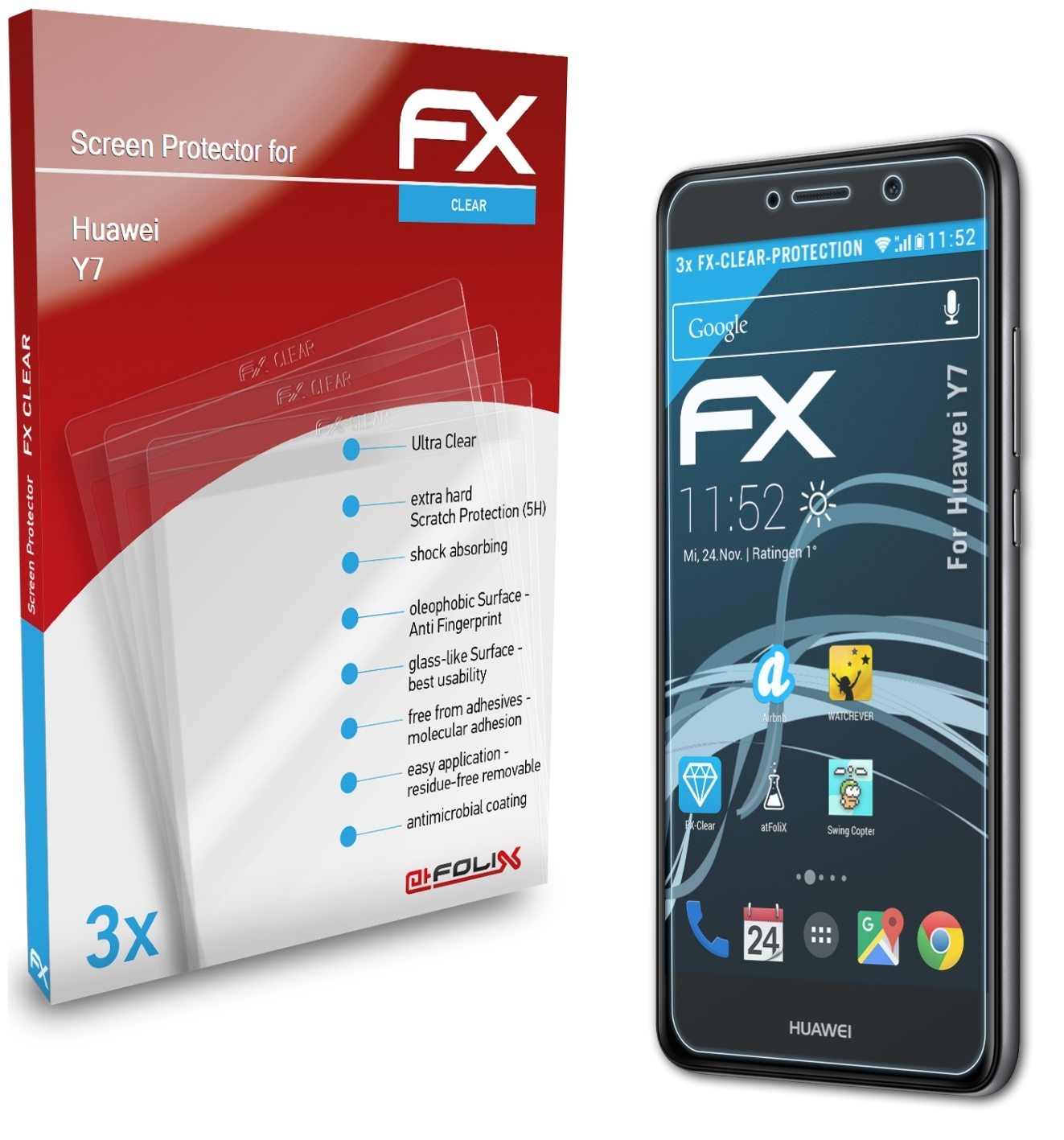 Displayschutz(für FX-Clear Huawei Y7) 3x ATFOLIX