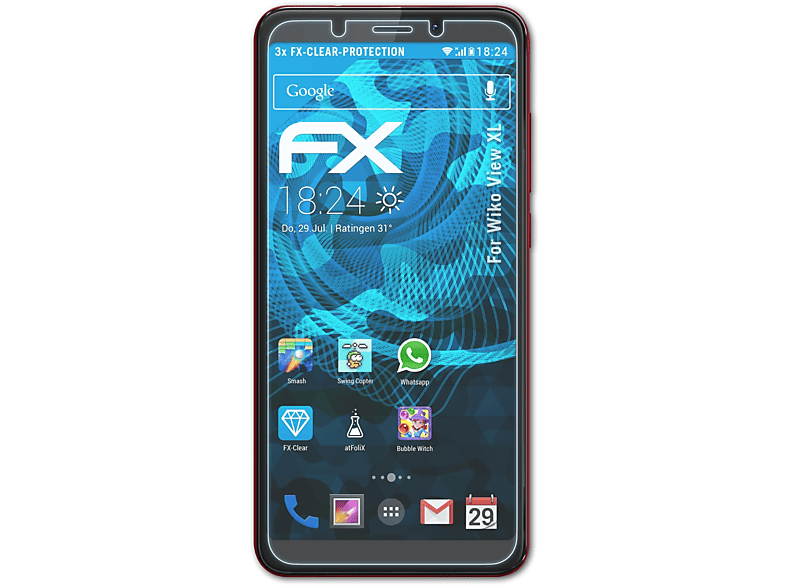 ATFOLIX 3x Wiko View Displayschutz(für XL) FX-Clear