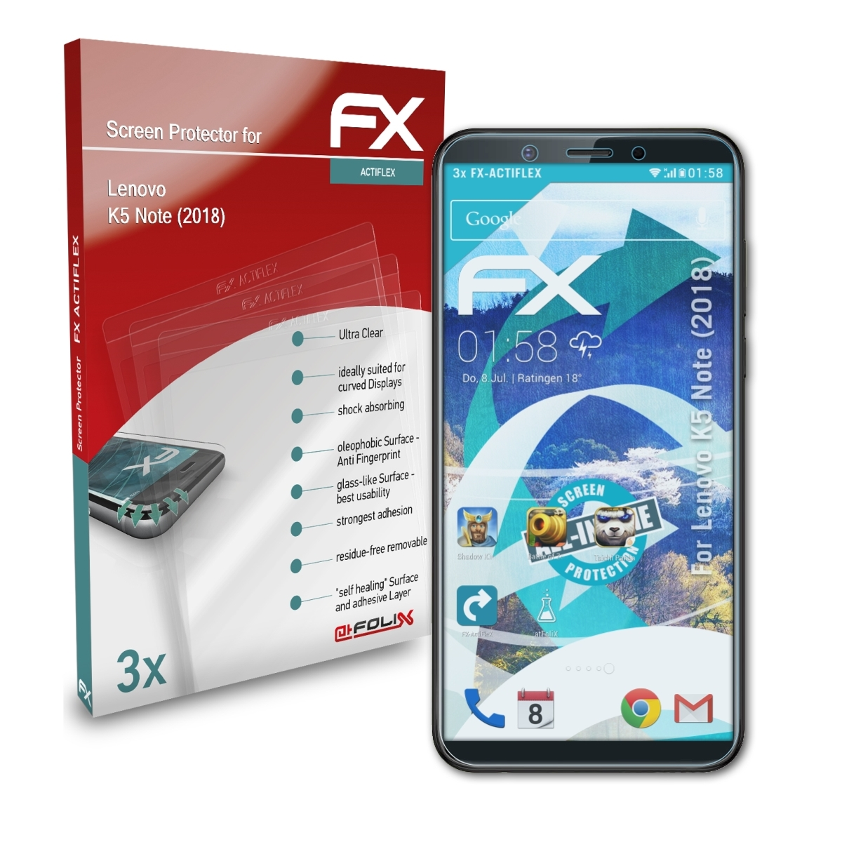 Lenovo (2018)) K5 3x ATFOLIX Note Displayschutz(für FX-ActiFleX