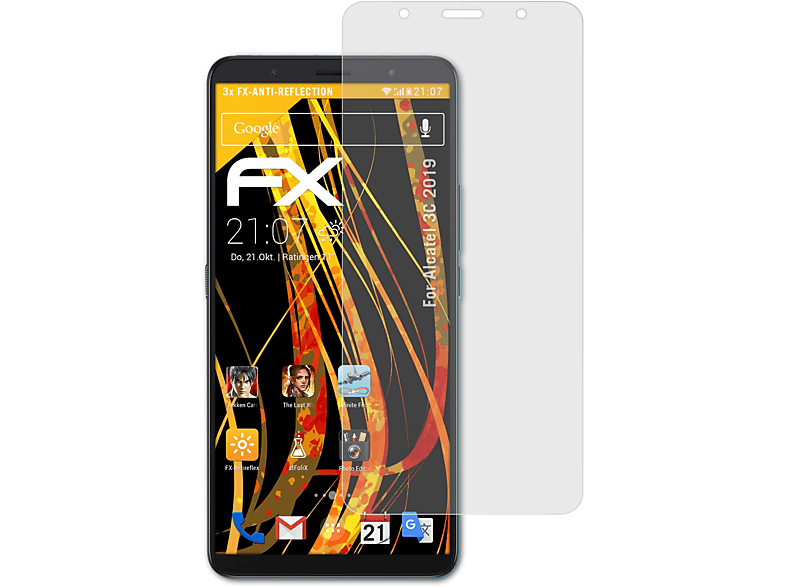 ATFOLIX 3x 3C (2019)) Alcatel FX-Antireflex Displayschutz(für