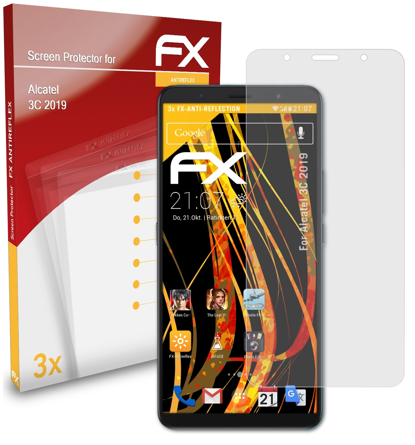 (2019)) Displayschutz(für 3x 3C Alcatel ATFOLIX FX-Antireflex