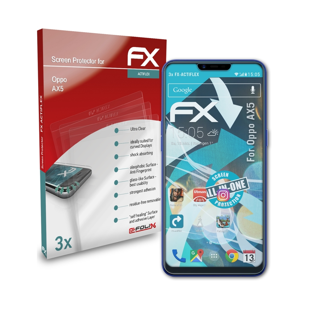 3x Displayschutz(für AX5) FX-ActiFleX ATFOLIX Oppo