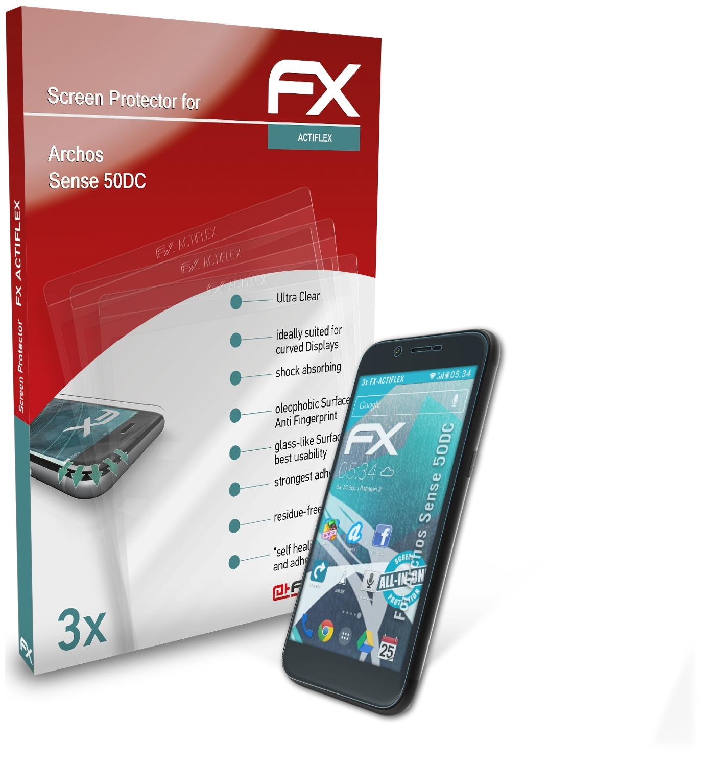 ATFOLIX 3x FX-ActiFleX Displayschutz(für Archos 50DC) Sense
