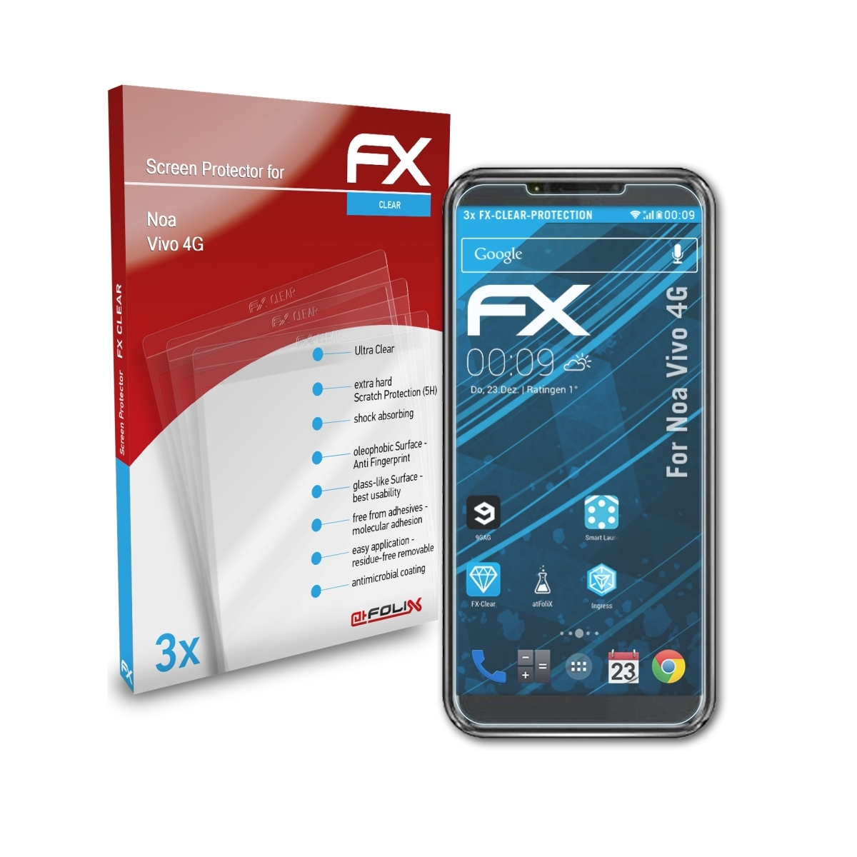 ATFOLIX 3x FX-Clear Displayschutz(für Noa Vivo 4G)