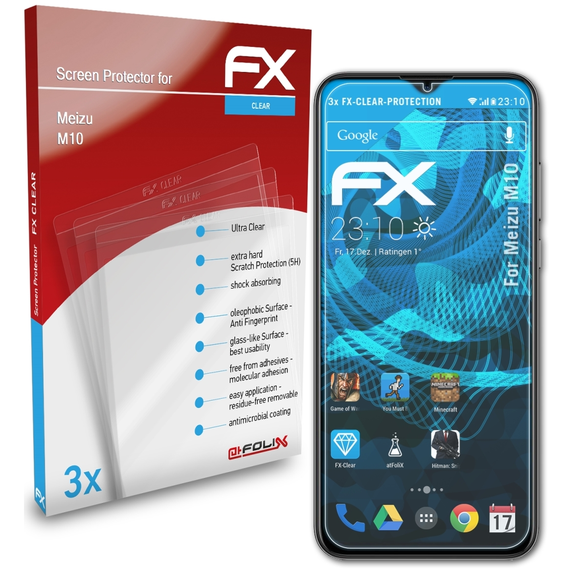 ATFOLIX 3x FX-Clear Displayschutz(für Meizu M10)