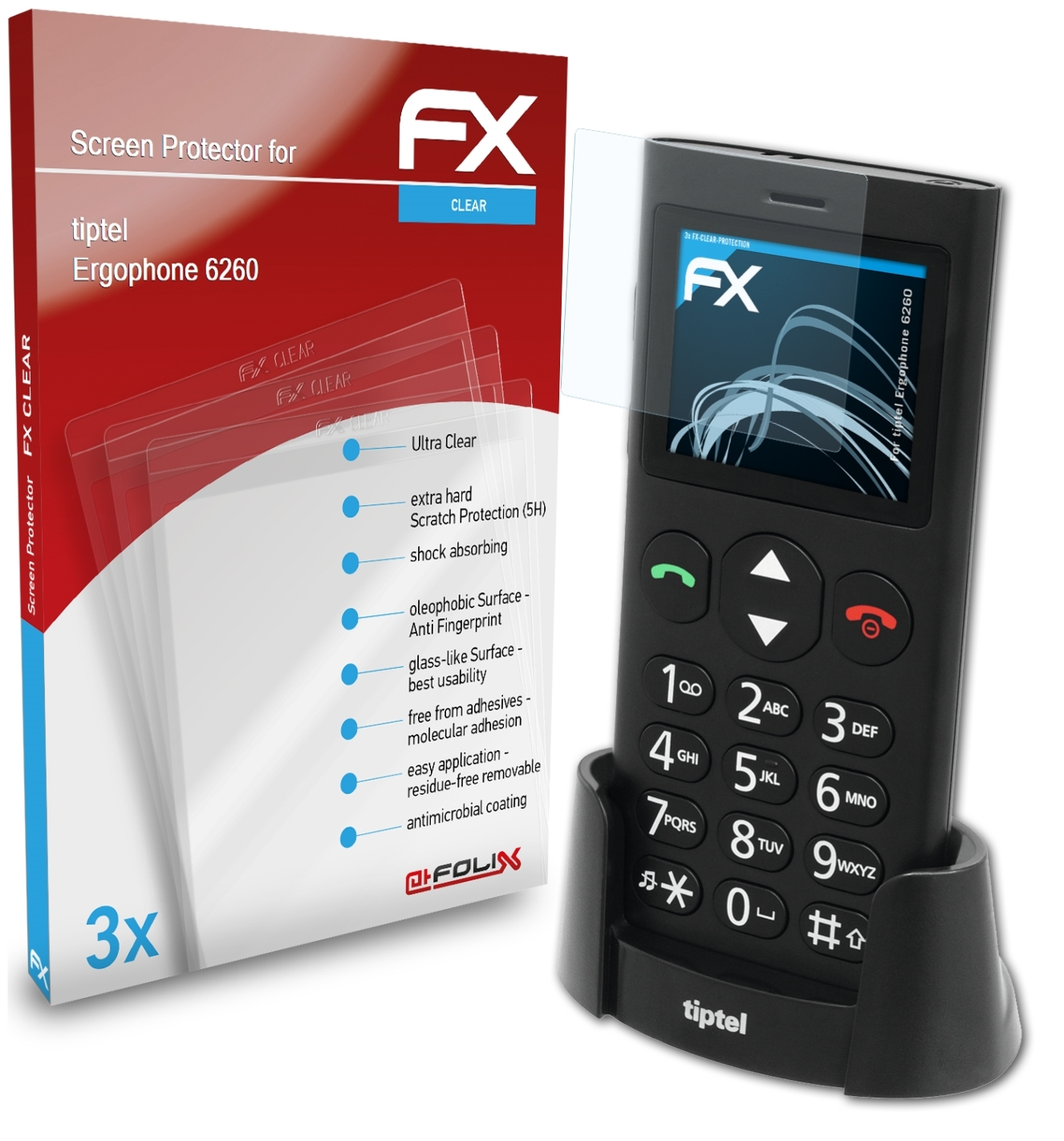 tiptel 3x Displayschutz(für FX-Clear Ergophone 6260) ATFOLIX