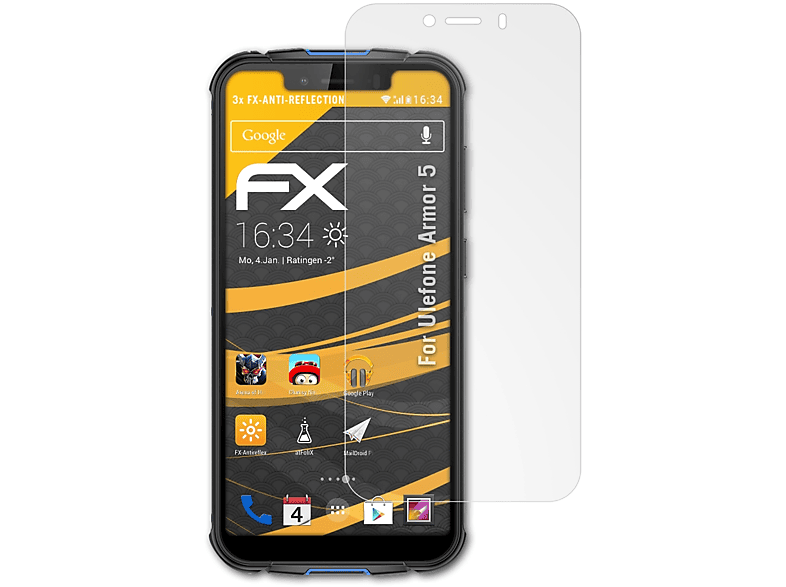 ATFOLIX 3x FX-Antireflex 5) Ulefone Displayschutz(für Armor