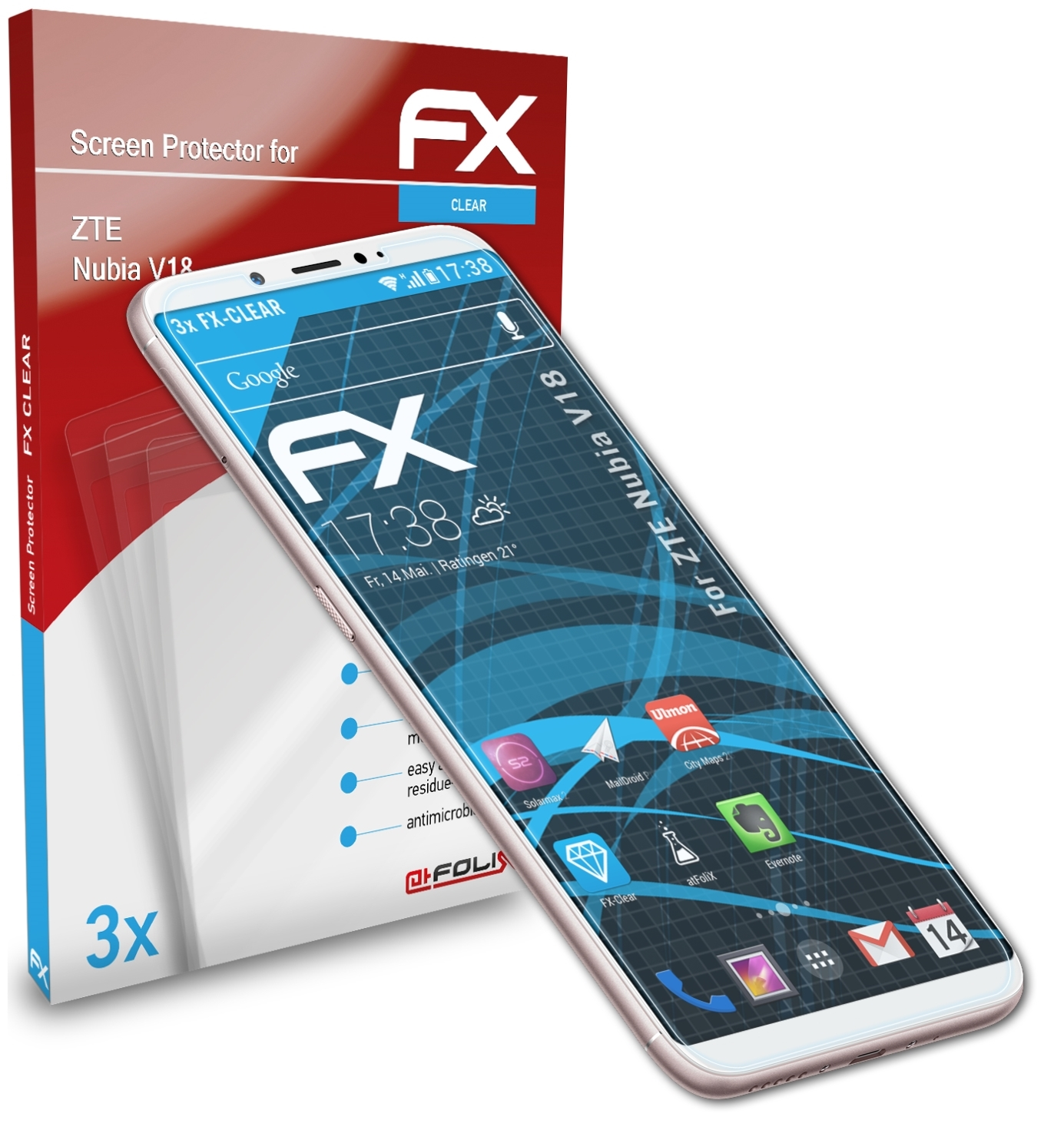 ATFOLIX 3x FX-Clear ZTE V18) Displayschutz(für Nubia