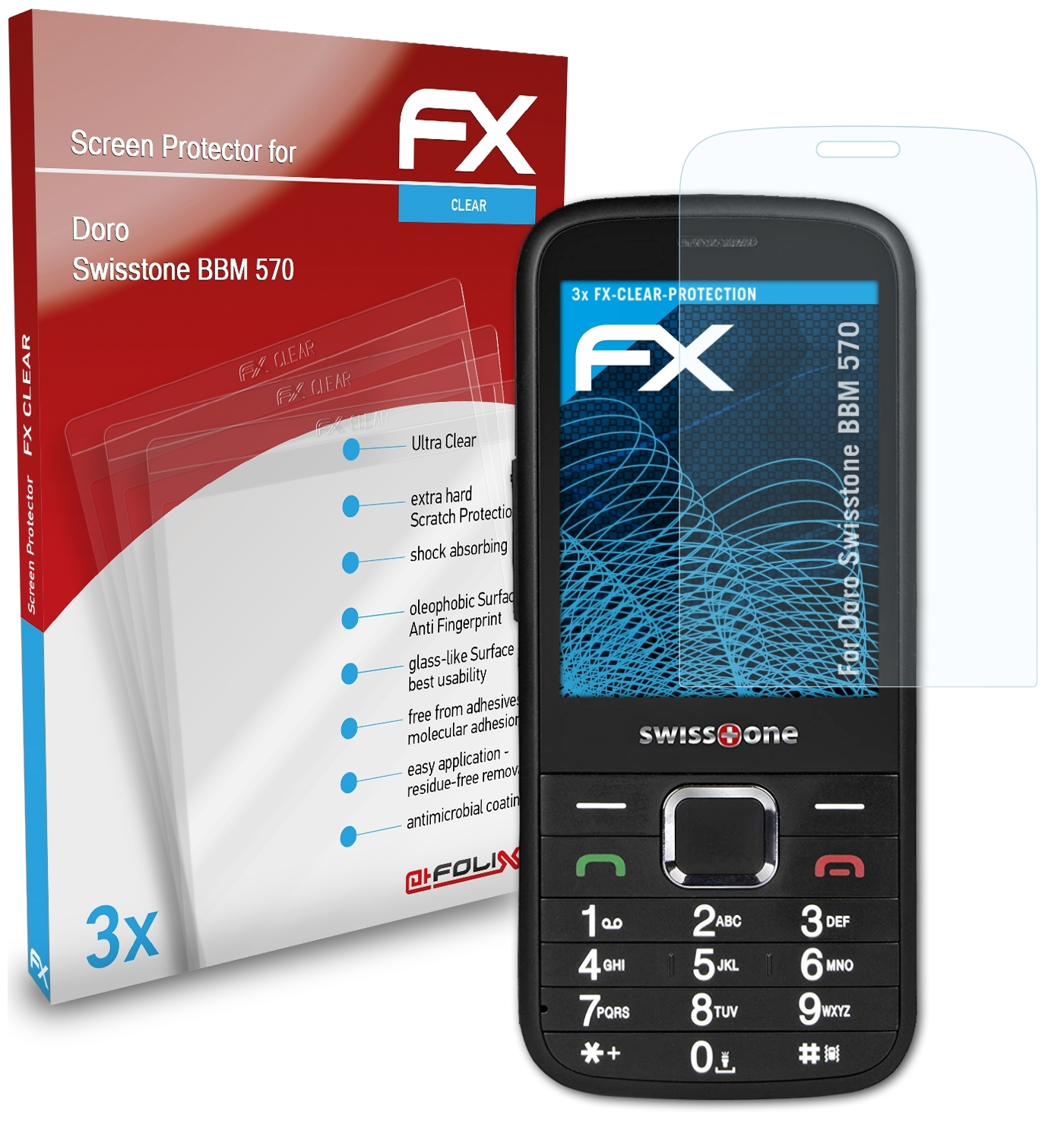 3x BBM ATFOLIX Displayschutz(für 570) FX-Clear Doro Swisstone
