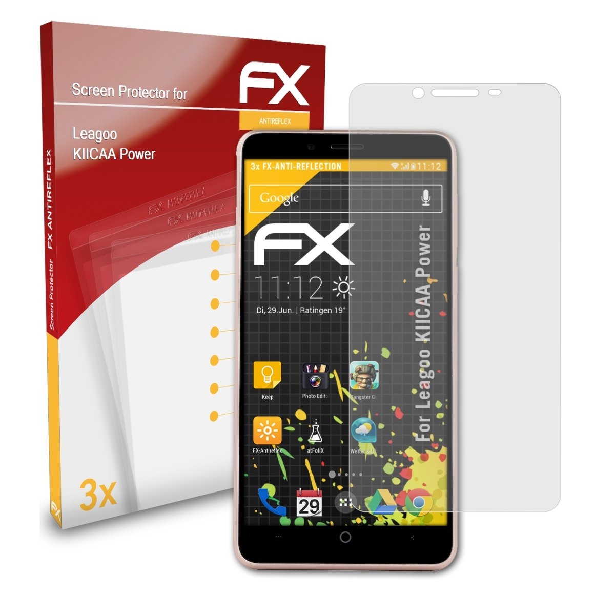 KIICAA Leagoo FX-Antireflex Power) 3x Displayschutz(für ATFOLIX