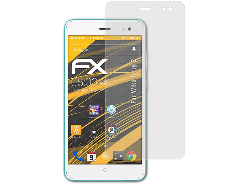 ATFOLIX 3x FX-Antireflex Displayschutz(für Wiko 2) Jerry