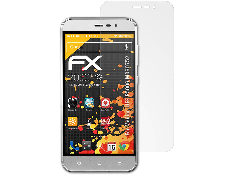 ATFOLIX 3x FX-Antireflex Displayschutz(für Medion LIFE P5006 (MD60752))