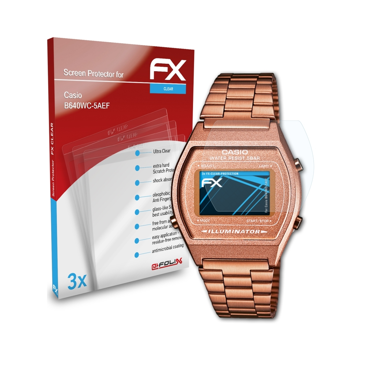 ATFOLIX 3x FX-Clear Displayschutz(für Casio B640WC-5AEF)