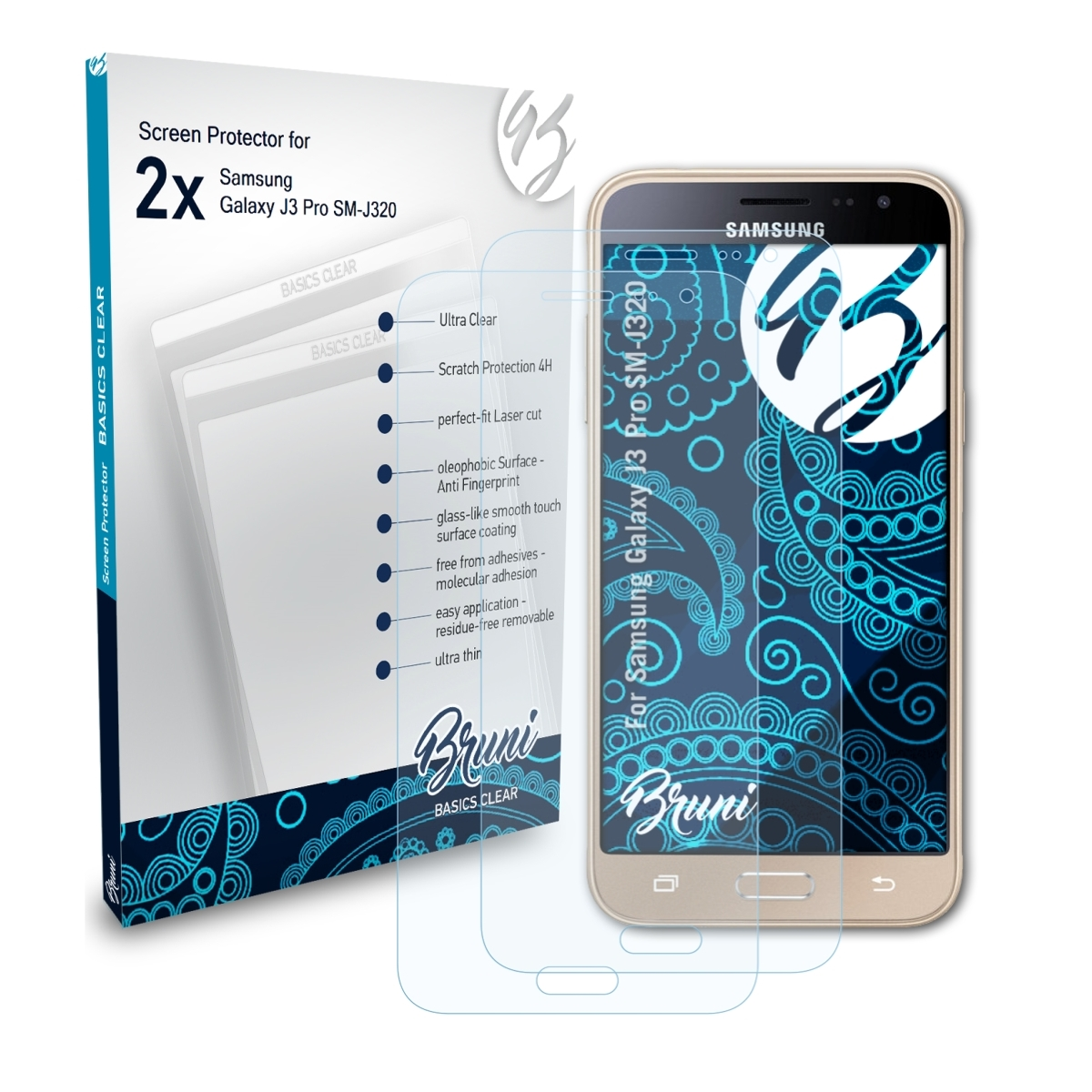 BRUNI 2x Basics-Clear Schutzfolie(für J3 (SM-J320)) Pro Samsung Galaxy