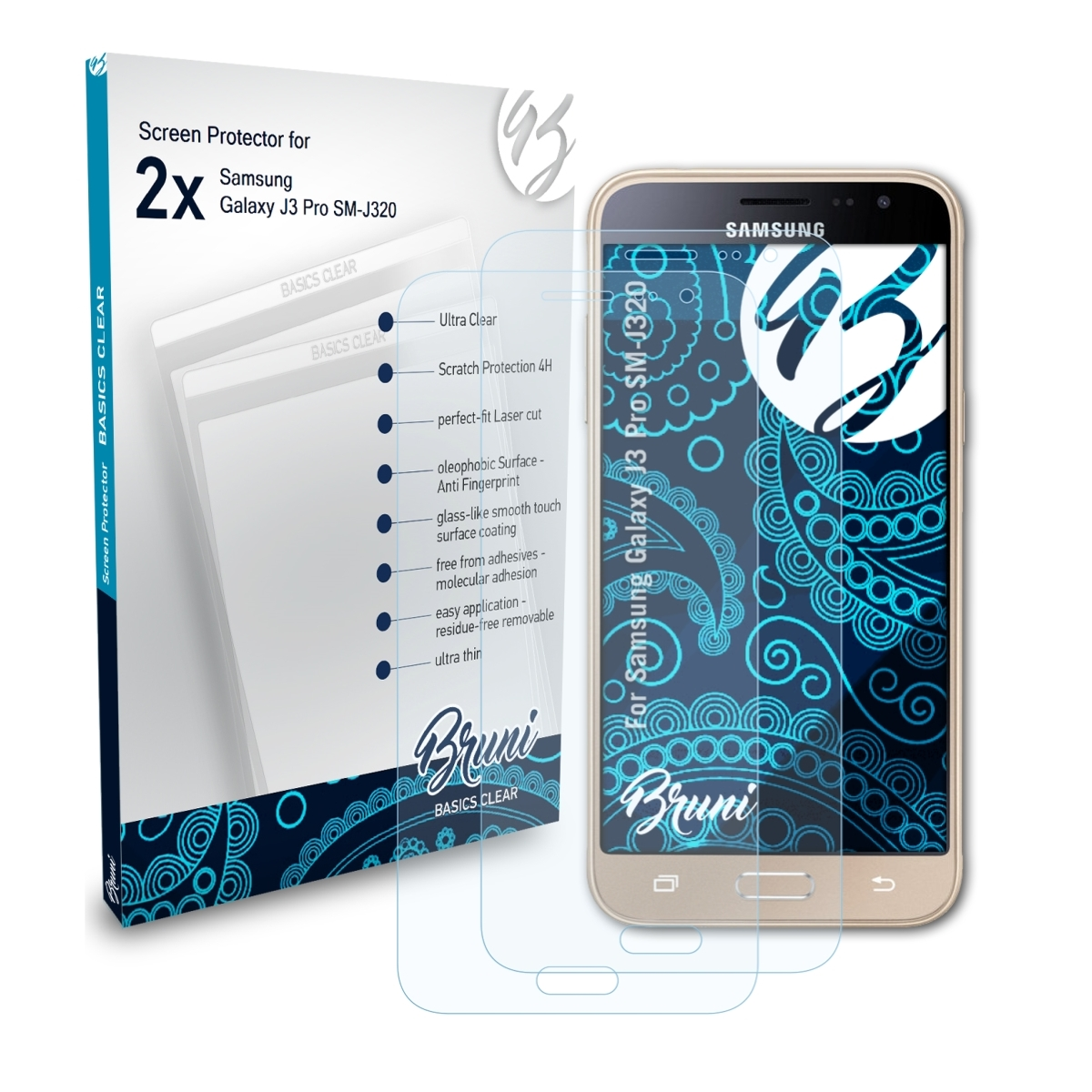 BRUNI 2x Basics-Clear Schutzfolie(für J3 Galaxy Samsung (SM-J320)) Pro